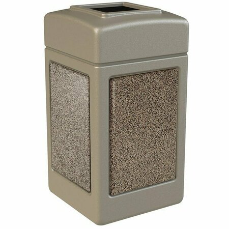 COMMERCIAL ZONE CZ 720315 StoneTec 42 Gallon Beige Square Decorative Waste Receptacle with Riverstone Panels 278720315